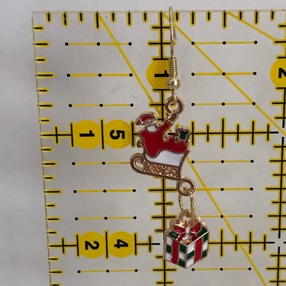 Santa and Presents Christmas Cute Fun Hand Crafted Holiday Earrings - Picture 2 of 3